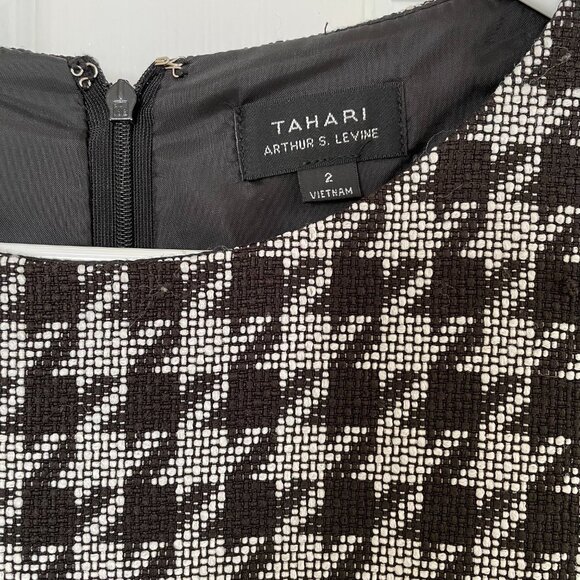 Tahari Houndstooth Sheath Dress | Size 2, Black & White, Gently Used - Picture 2 of 3